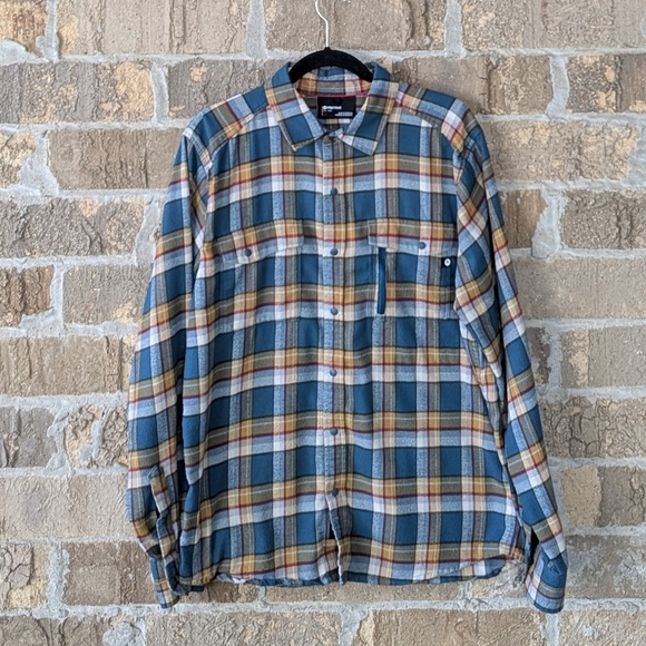 Marmot Flannel Shirt Mens Large Snap Front Plaid Long Sleeve Flap Pockets - Picture 1 of 8